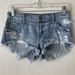 Pistola Womens Cut Off Jean Shorts Medium Wash Blue Size 25 Distressed Raw Hem